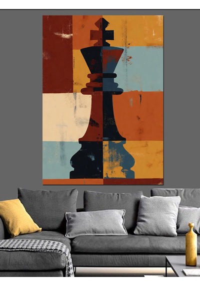 Ahşap Tablo Retro Renkli Modern Satranç Şahı