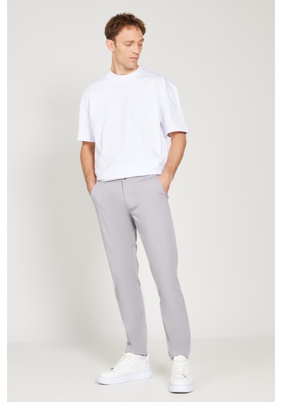 AC&Co / Altınyıldız Classics Erkek Grı Slim Fit Dar Kesim Pamuklu Esnek Chino  Pantolon Gri