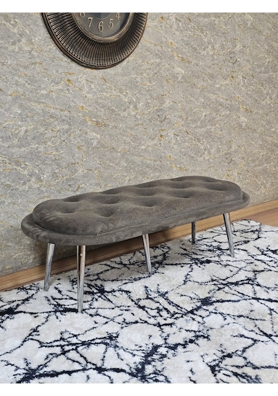 Zafir Ufo Oturak Bench - Krom Kaplama Sivriltme Ayak - Oturak - Bench - Puf - Yatak Ucu Pufu Kahverengi