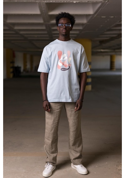 Bisiklet Yaka  Önü Baskılı Oversize Geniş Model T-shirt 001
