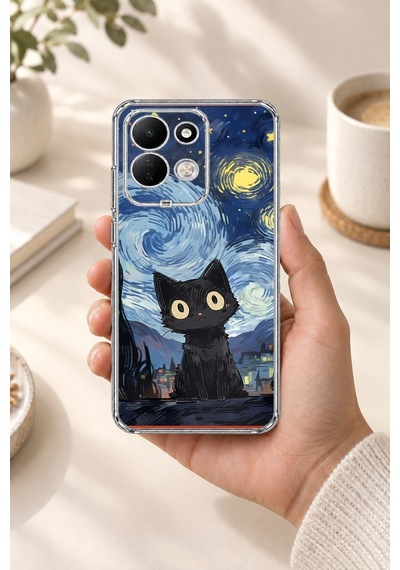 Redmi 17 4g/5g Uyumlu Gece Yarısı Kedi Tasarımlı Baskılı Silikon Kılıf