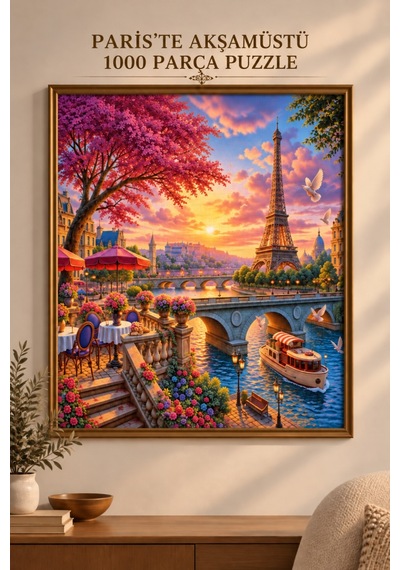Paris'te Akşamüstü 1000 Parça Puzzle Eyfel Kulesi Manzaralı Yüksek Baskı Kaliteli 48 X 68 Cm Puzzle