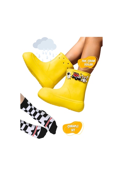 Sarı Yağmur Botu + Giraffe Çoraplı Set Sari Sarı