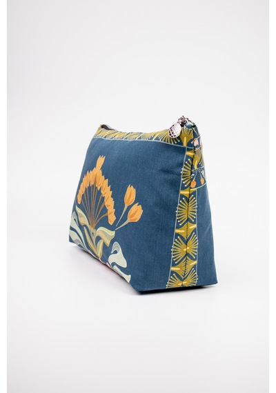 Fabric Craft Bag Portföy Çanta Fermuarlı Clutch Lacivert - Sarı