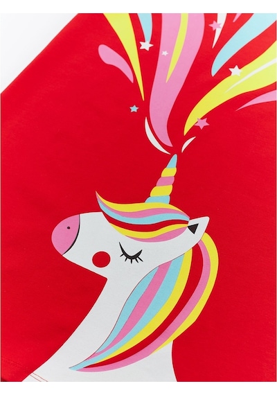 Denokids Unicorn Love Kız Elbise Kırmızı