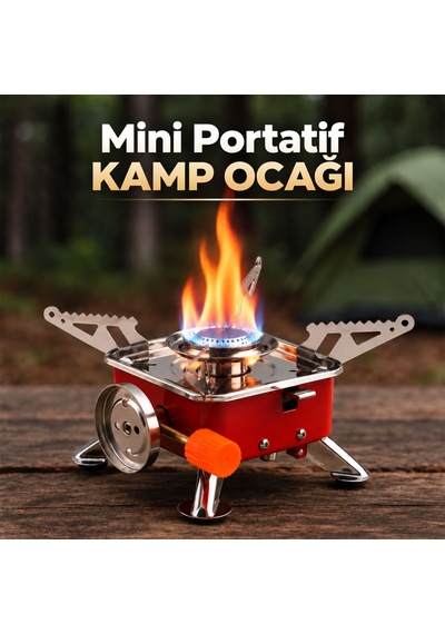 Taşınabilir Mini Portatif Kamp Ocağı Tek Gözlü Kırmızı Renk Kartuşlu Manyeto Çakmaklı Piknik Ocak