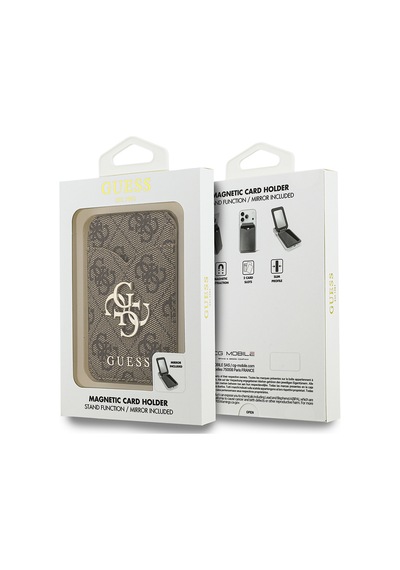 Guess Aynalı Magnetik Kartlık Metal Büyük 4g Logolu Ve Standlı Kahverengi