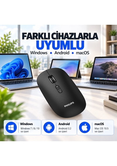 Philips SPK7508 Bluetooth 5.2 / 2.4GHz Kablosuz 1600 DPI 6 Tuşlu Sessiz Mouse