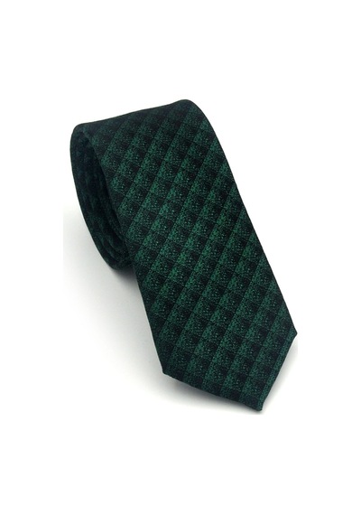 Gaffy Siyah Küp Desenli Yeşil Dokuma Kumaş Mendilli Slim Fit Kravat // Sdk-2605-8 Yeşil