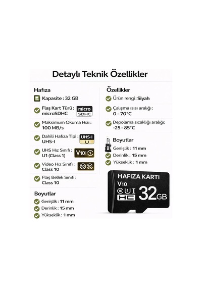 32gb Hafıza Kartı Araç Ve Güvenlik Kamerası Video Kayıt Class 10 100mb/s Micro Sd Kart