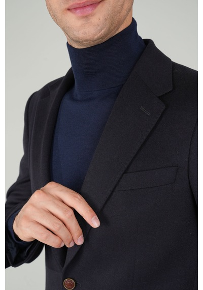 Bisse Comfort Fit Lacivert Mono Yaka Çift Yırtmaçlı 6 Drop Yün Erkek Ceket Pck24k24209 D39 Lacivert