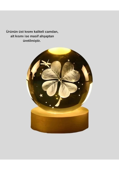 Dekoratif Yonca Görünümlü Işıklı Kristal Cam Küre Usb Masa Gece Lambası 19413345