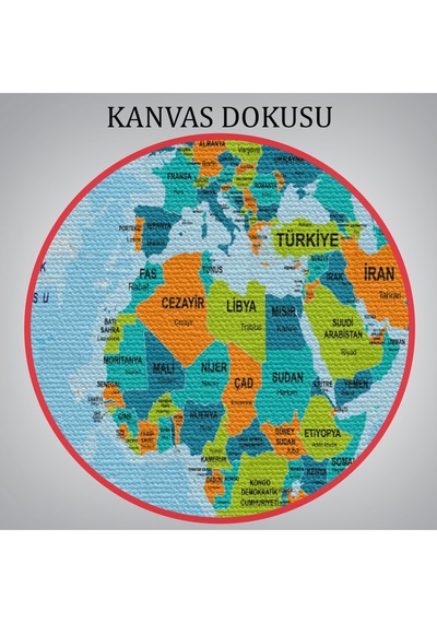 Türkçe Dünya Haritası Ülke Başkentli Ve Okyanuslu Dekoratif Kanvas Tablo 2230 95 X 55