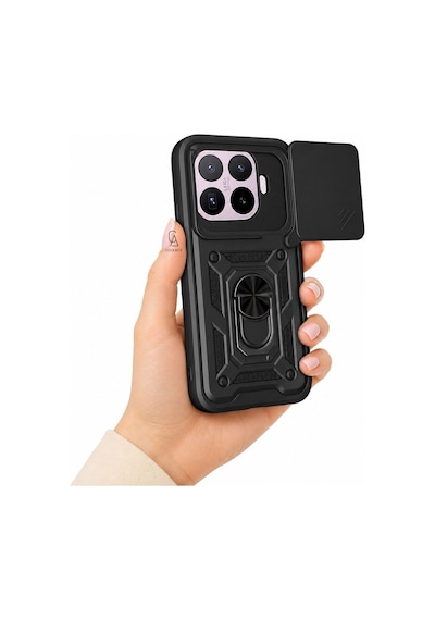 Xiaomi Mi 17t İle Uyumlu Kılıf Magnetik Standlı Kamera Korumalı Sürgülü Kapak Siyah