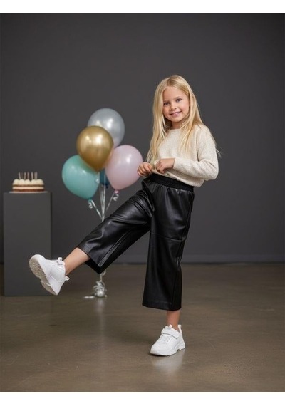 Zekids Kız Çocuk Deri Pantolon-16482 Siyah