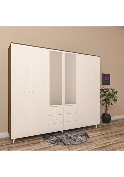 Vision 6 Kapılı 6 Çekmeceli Gardrop Mdf Sis Gri Vision 6 Kapılı 6 Çekmeceli Gardrop Mdf Sis Gri