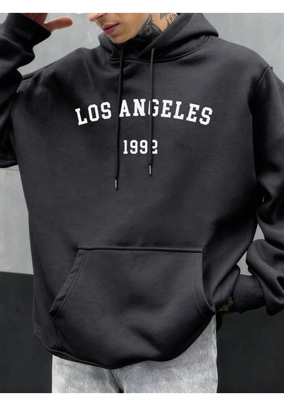 Startmore Startmorelos Angeles 1992 Mektup Tasarım Kapüşonlular Erkekler Sonbahar Moda Cep Hoody Rahat Polar Sok Antrasit