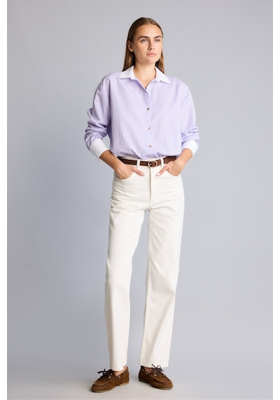 Defacto Oversize Kontrast Yaka Çizgili Poplin Gömlek I8664ax26aupr141 Mor-pr141