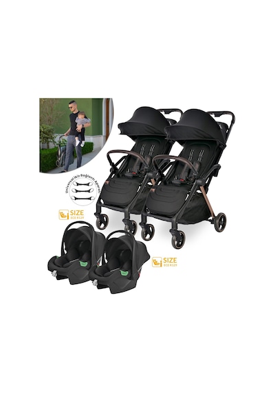 Lorelli Loret Otomatik Katlanan Kabin Boy İkiz & Travel Set Bebek Arabası - Black