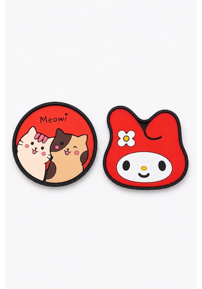 Kemboss Tavşanlı Ve Meowi Silikon Bardak Altlığı Seti 4'lü Kaymaz Isıya Dayanıklı Coaster Çok Renkli