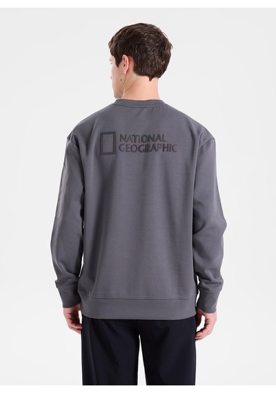 National Geographic N6wm-swt4150 Antrasit Erkek Bisiklet Yaka Baskılı Relaxed Süprem Sweatshirt