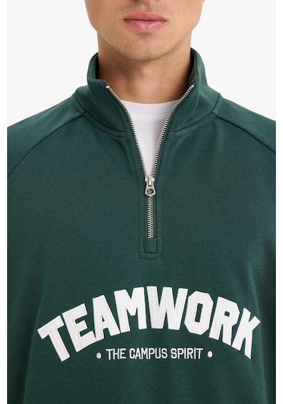 Defacto Boxy Fit Dik Yaka Fermuarlı Baskılı Sweatshirt F0115ax25augn536 Yeşil