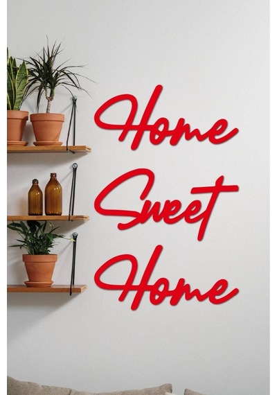 Kırmızı Home Sweet Home Yazısı Duvar Tablosu Ahşap Tablo Kapı Süs