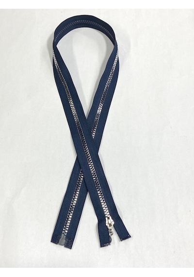 Açık Lacivert / Metalik Görünümlü Plastik Diş / Kaban Mont Fermuarı / 80 Cm