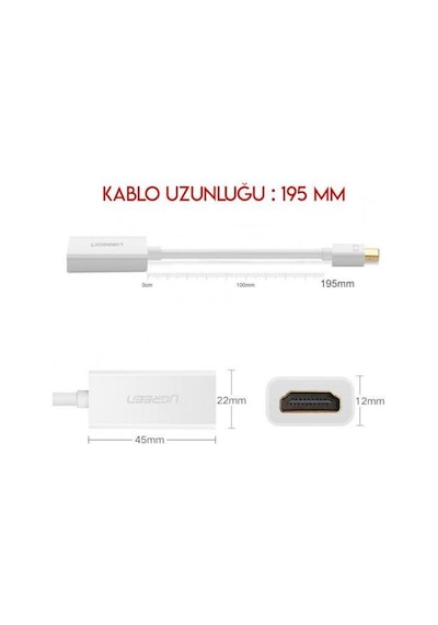 Ugreen Mini Displayport Hdmi Dönüştürücü Adaptör Beyaz
