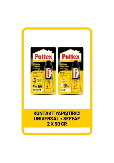 Pattex Kontakt Deri-Kauçuk-Ahşap Yapıştırıcı + Kontakt Metal-Plastik-Cam Yapıştırıcı 2 x 50 G