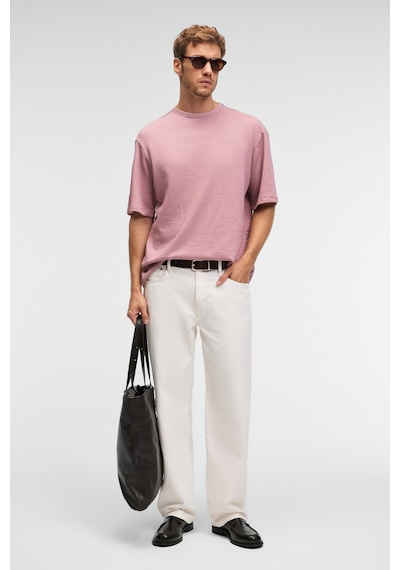 Grımelange VINTAGE Erkek Kısa Kollu Yuvarlak Yaka Dokulu Gofre Kumaş Regular Fit Pembe T-Shirt Grımelange VINTAGE Erkek Kısa Kollu Yuvarlak Yaka Dokulu Gofre Kumaş Regular Fit Pembe T-Shirt