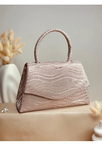 Elora Atelier Elora Liora Dalga Desenli Pudra Rose Gold Simli Çanta Çok Renkli