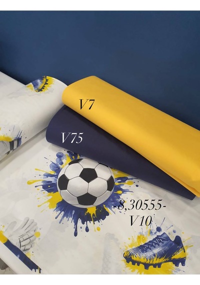 240 En Pamuk Futbol Desenli Nevresimlik Kumaş Paketi Lacivert