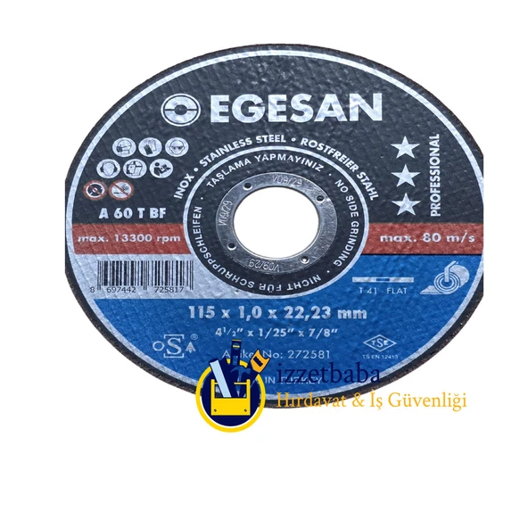 Egesan 115 X 1,0 X 22,23 Inox Serisi İnce Kesme Diski 25 Adet