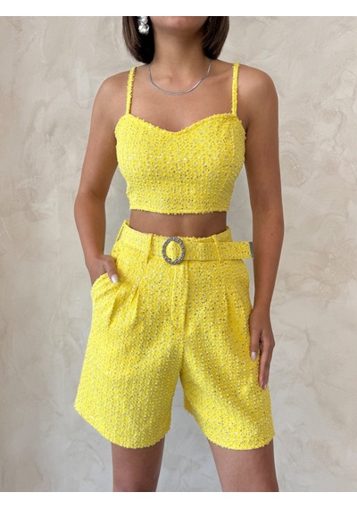 Verymoda Pullu Kot Şort D2786 Sarı