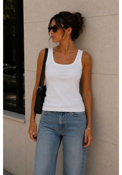 Bbbutikbasic %100 Pamuk Esnek Dokulu Basic Atlet My3535 Beyaz