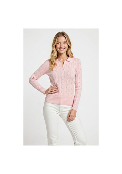 Youknitwear You Riviera %100 Pamuk Polo Yaka Kadın Kazak Pembe