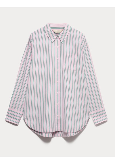 Marks & Spencer Poplin Çizgili Pijama Üstü Pembe
