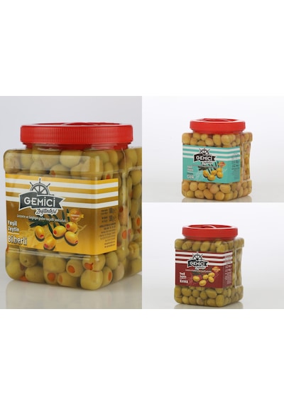 Gemici Zeytinleri Biberli + Çizik + Kırma Yeşil Zeytin 3 x 1 KG