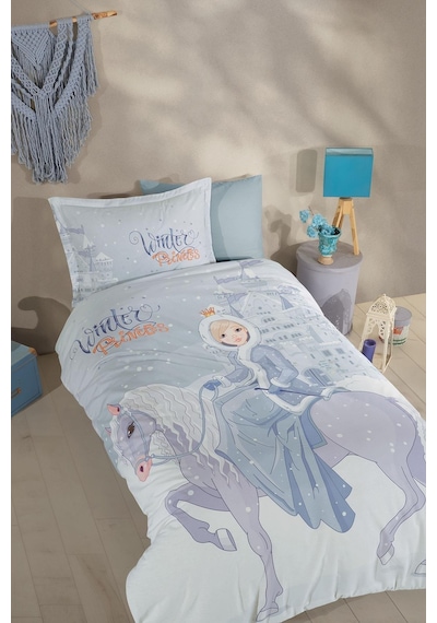 Clasy Ranforce Tek Kişilik Nevresim Takımı Winter Princess V1 Turkuaz Çok Renkli