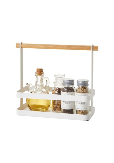 Baharat Standı Beyaz Çelik Ahşap Minimalist 24 X 10 X 20 Cm Çok Renkli