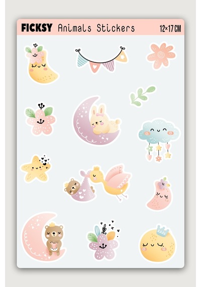 Sevimli Hayvanlar Sticker Seti - 13 Adet Etiket Çıkartma Diğer