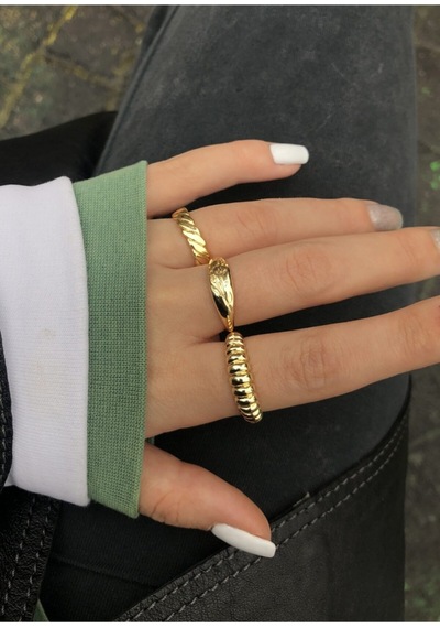Gold Renk 3'lü Yüzük Seti Kararma Ve Paslanma Yapmaz Diğer