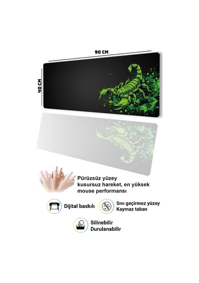 Sonictouch Neon Yeşili Akrep Kusursuz Hassasiyet Dikişsiz Xxl Gamer Oyuncu Klavye Mouse Pad 40x90cm Mousepad