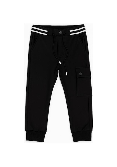 Zekids Erkek Çocuk Scuba Kumaş İçi Şardonlu Beli Paçası Lastikli Kargo Pantolon-16322 Siyah