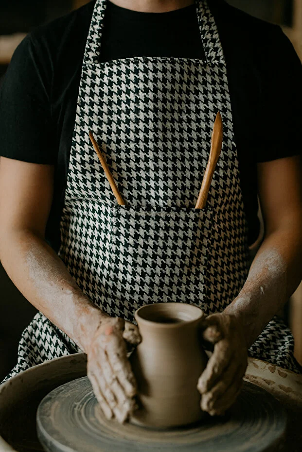 Gabardin Kumaş Mutfak Aşçı Önlüğü Master Chef Siyah Beyaz Kazayağı