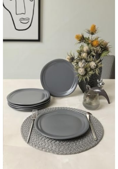 Mat Gri Bloom Pasta Tabağı 24 Cm 6 Adet 959 Açık