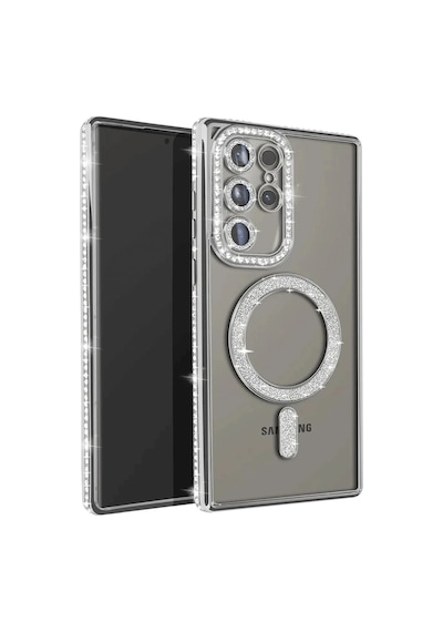Samsung Galaxy Uyumlu S23 Ultra Joke Simli Magneticsafe - Kılıf - Gümüş Düz Renkli