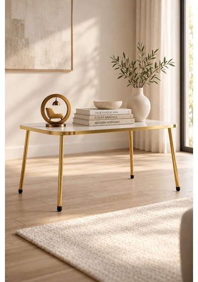 Odera Gold Beyaz Orta Sehpa 90x50 Cm Gold Metal Ayaklı Dikdörtgen Modern Klasik Salon Sehpası Diğer Odera Gold Beyaz Orta Sehpa 90x50 Cm Gold Metal Ayaklı Dikdörtgen Modern Klasik Salon Sehpası Diğer