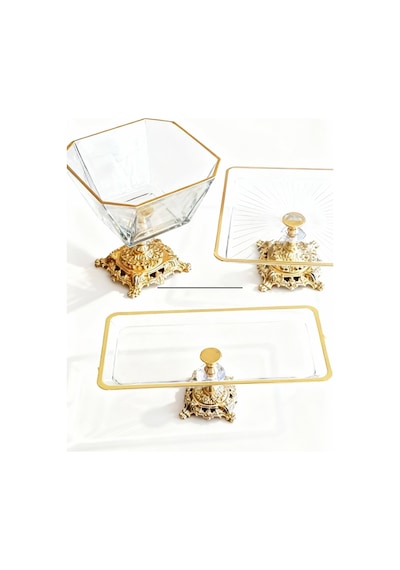 Elta Collection Gold 3 Parça Pasta & Kurabiyelik Sunum Seti Altın